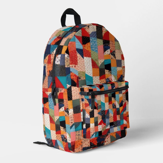 Colorful Patchwork Quilt Pattern Printed Backpack (Back Corner Left)