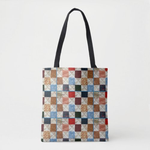 Colorful patchwork quilt pattern tote bag