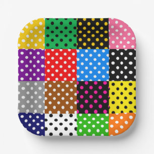 Colorful Patchwork Quilt Polka Dots Paper Plates