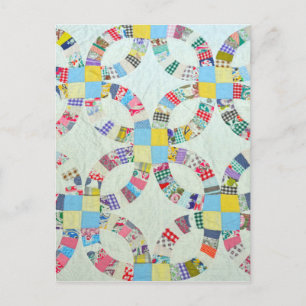Colorful patchwork quilt postcard