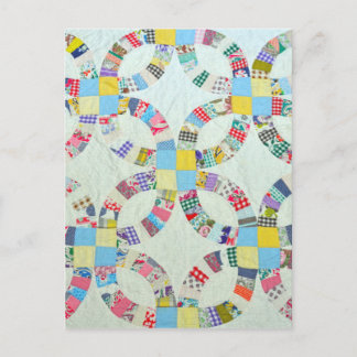 Colorful patchwork quilt postcard