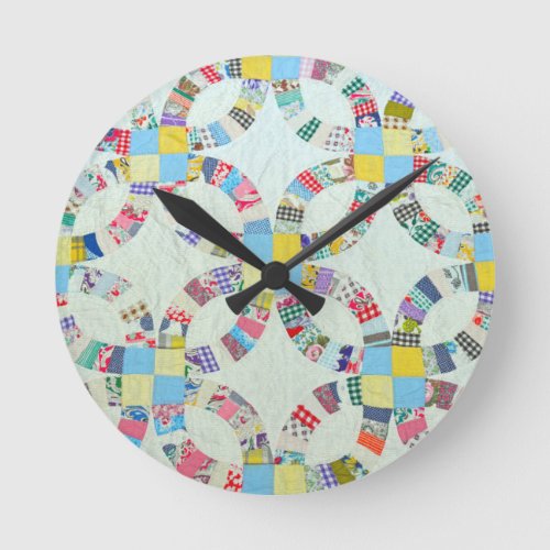 Colorful patchwork quilt round clock