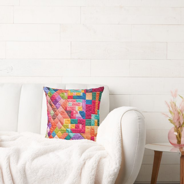 Colorful Patchwork Quilt Throw Pillow (Couch)