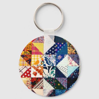 Colorful Patchwork Quilt Unique Colorful Keychain by FirstFruitsDesigns at Zazzle