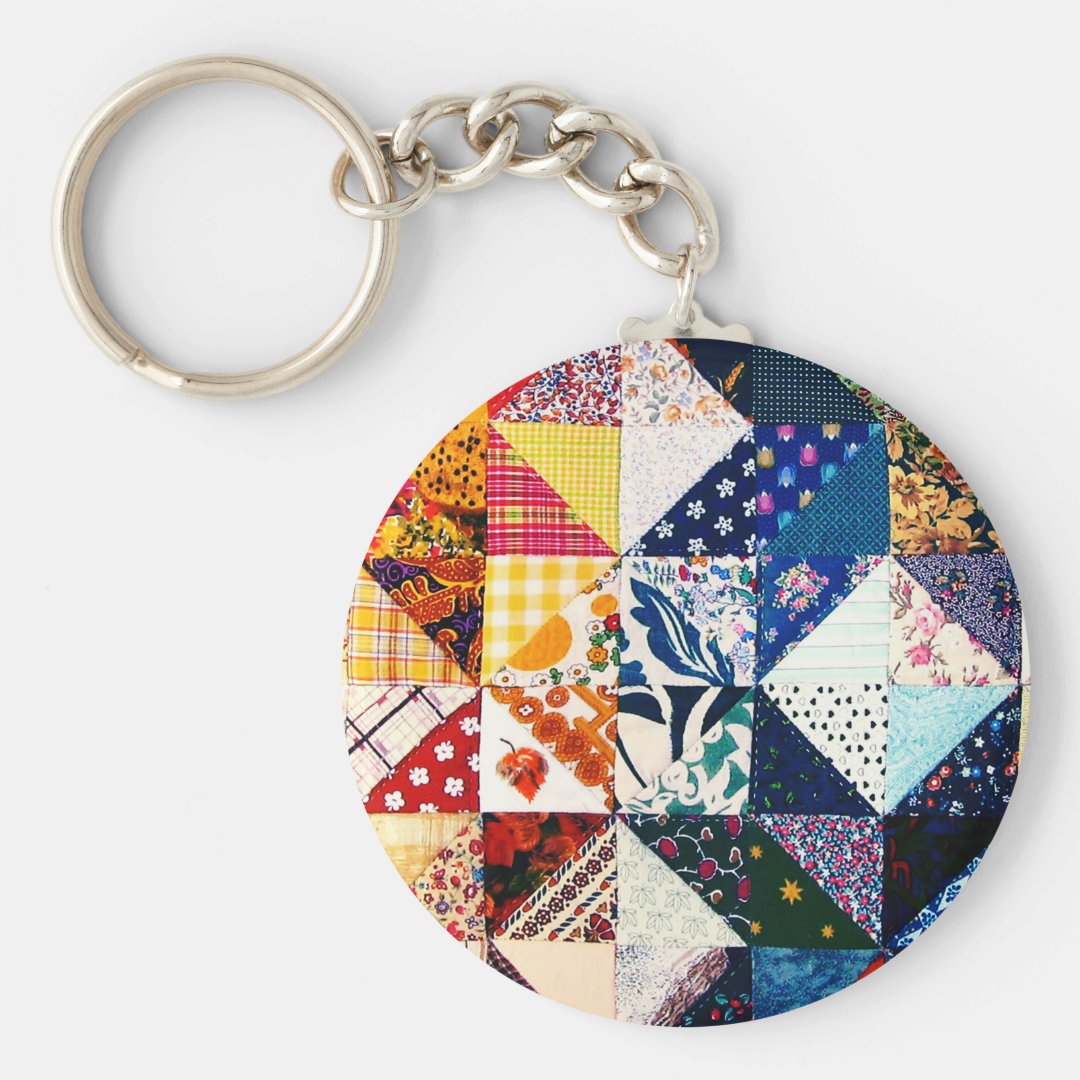 Colorful Patchwork Quilt Unique Colorful Keychain Zazzle