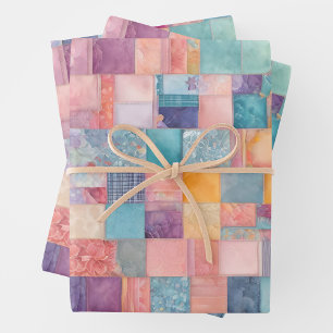 Colorful Patchwork Quilt Wrapping Paper Sheets