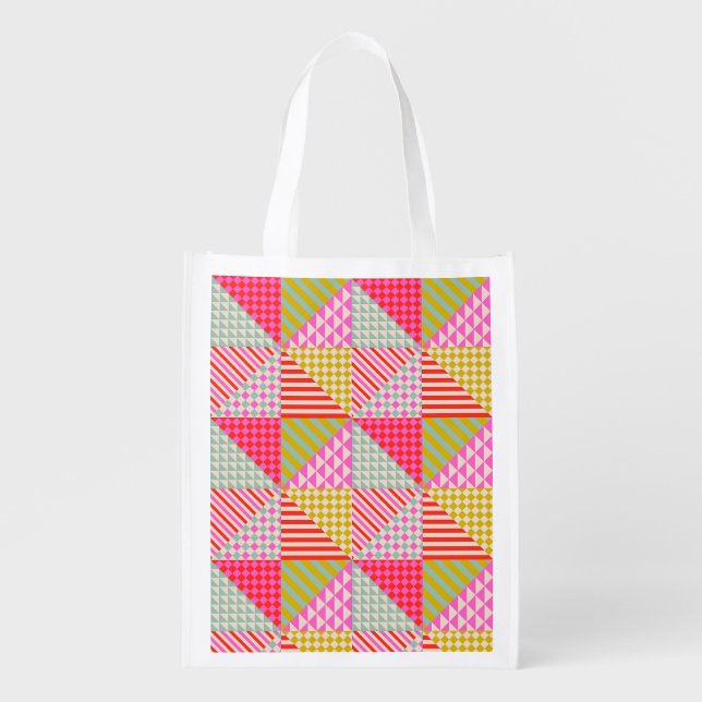 Colorful Patchwork Reusable Grocery Bag (Front)