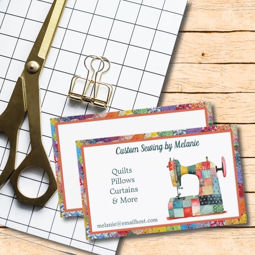 Colorful Patchwork Sewing Machine Business Card