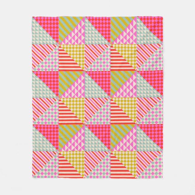 Colorful Patchwork Sherpa Couch Blanket (Front)