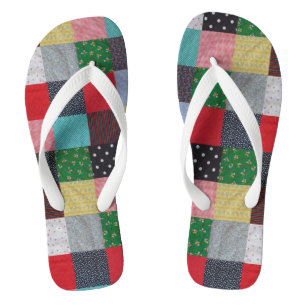 colorful patchwork squares vintage unique flip flops