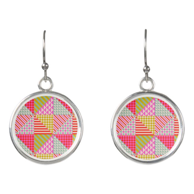 Colorful Patchwork Statement Drop Earrings  (Front)