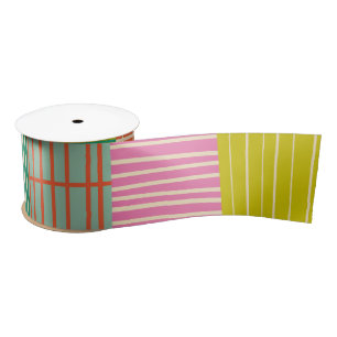 Colorful Patchwork Stripes Scandinavian Pattern Satin Ribbon