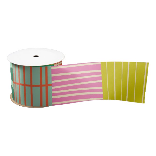 Colorful Patchwork Stripes Scandinavian Pattern Satin Ribbon (Spool)