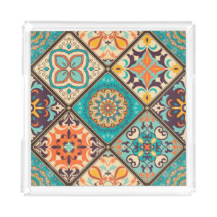 Colorful patchwork tile: Islamic motifs. Acrylic Tray