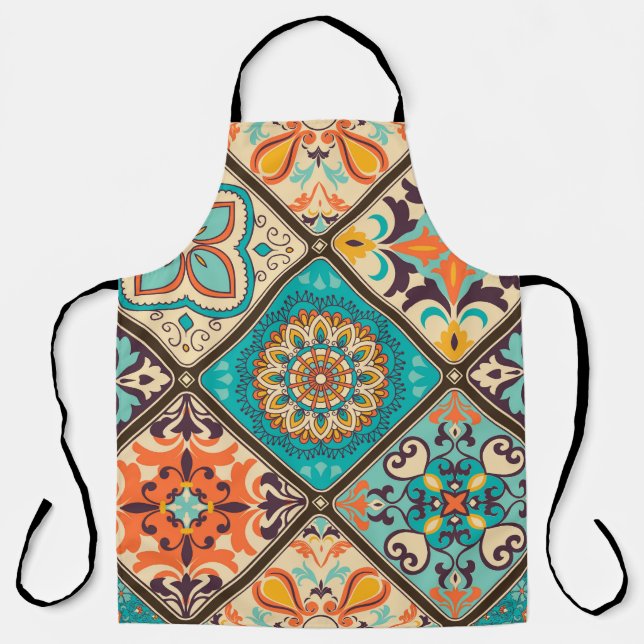 Colorful patchwork tile: Islamic motifs. Apron (Front)