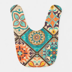 Colorful patchwork tile: Islamic motifs. Baby Bib