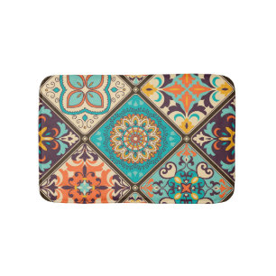 Colorful patchwork tile: Islamic motifs. Bath Mat