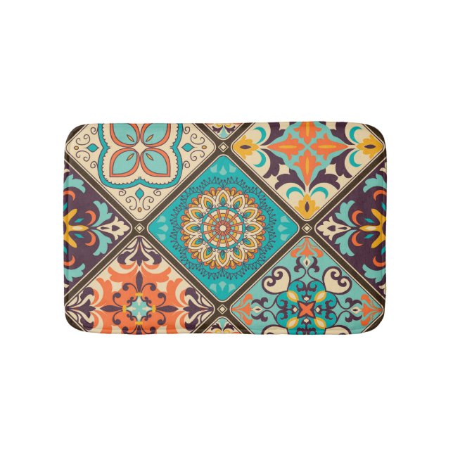 Colorful patchwork tile: Islamic motifs. Bath Mat (Front)