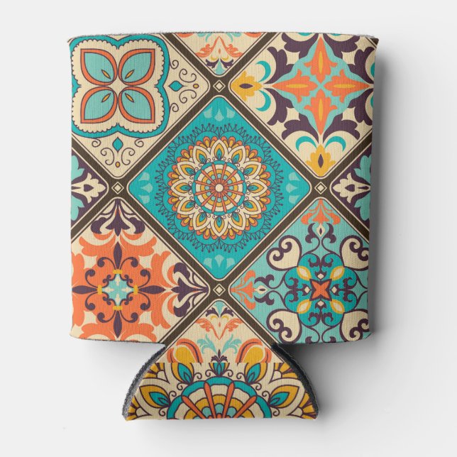 Colorful patchwork tile: Islamic motifs. Can Cooler (Front)