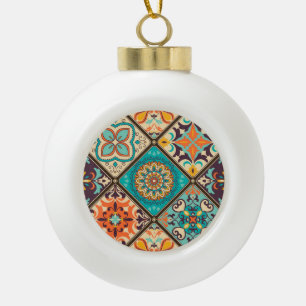 Colorful patchwork tile: Islamic motifs. Ceramic Ball Christmas Ornament