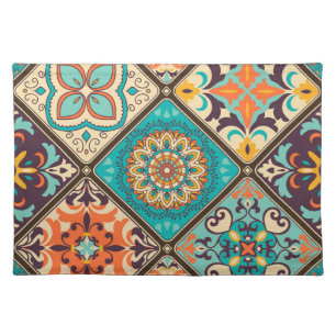 Colorful patchwork tile: Islamic motifs. Cloth Placemat