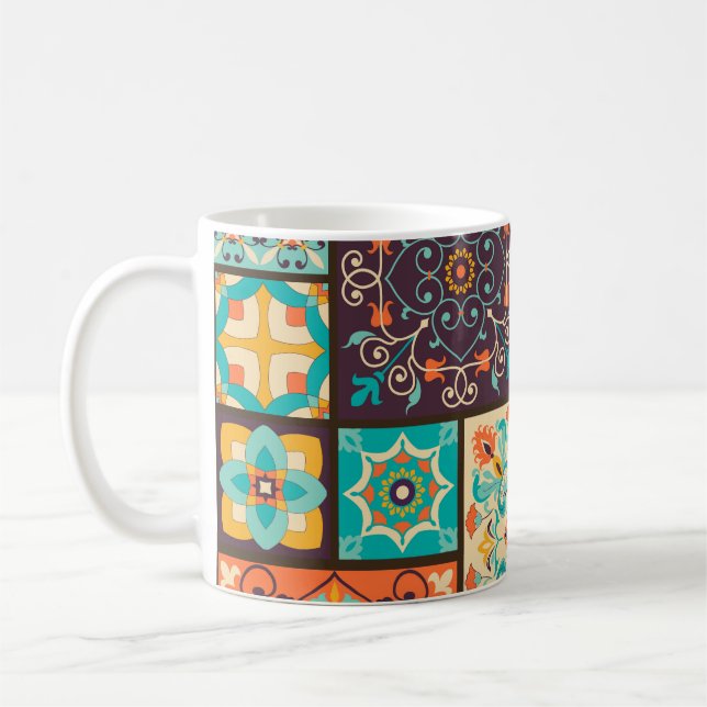 Colorful patchwork tile: Islamic motifs. Coffee Mug (Left)