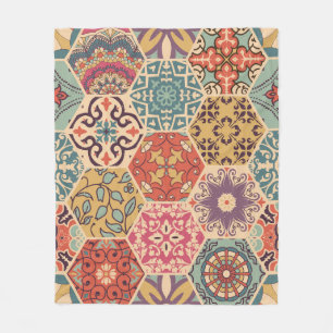 Colorful Patchwork Tile Islamic Motifs Fleece Blanket