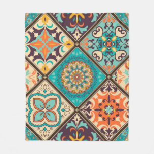 Colorful patchwork tile: Islamic motifs. Fleece Blanket