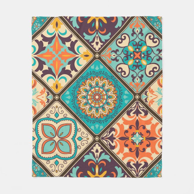 Colorful patchwork tile: Islamic motifs. Fleece Blanket (Front)