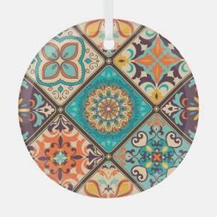 Colorful patchwork tile: Islamic motifs. Glass Ornament