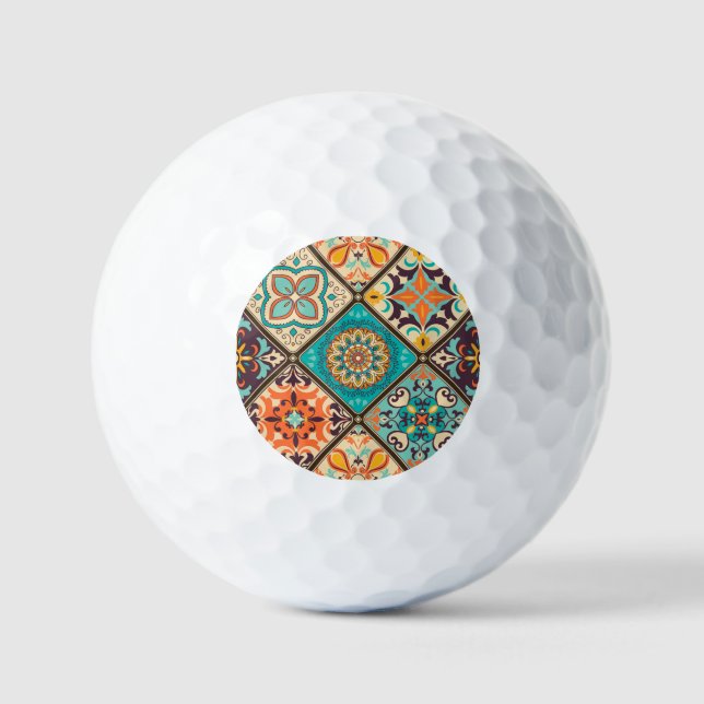 Colorful patchwork tile: Islamic motifs. Golf Balls (Front)