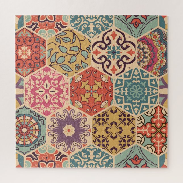 Colorful Patchwork Tile Islamic Motifs Jigsaw Puzzle (Vertical)
