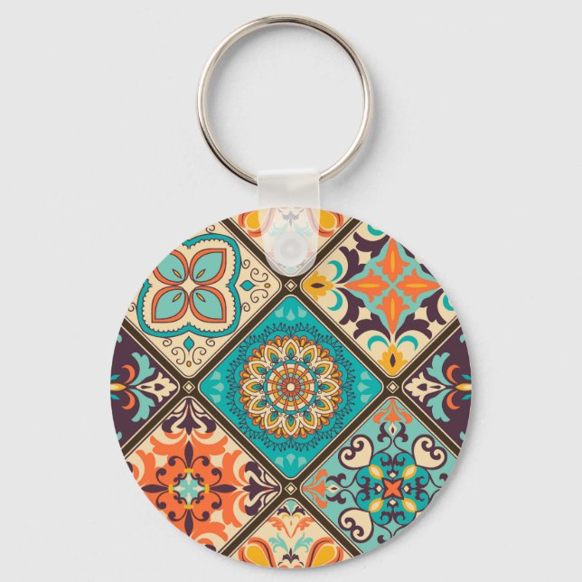 Colorful patchwork tile: Islamic motifs. Keychain (Front)