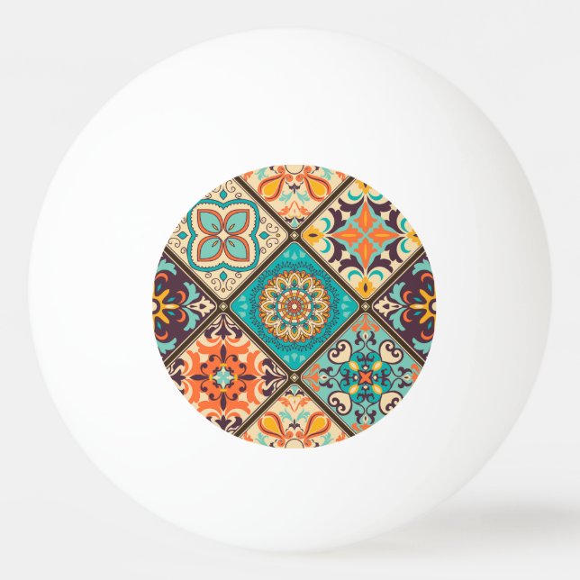 Colorful patchwork tile: Islamic motifs. Ping Pong Ball (Front)