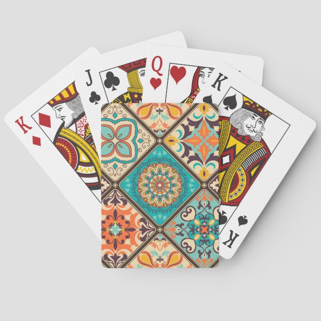 Colorful patchwork tile: Islamic motifs. Poker Cards (Back)