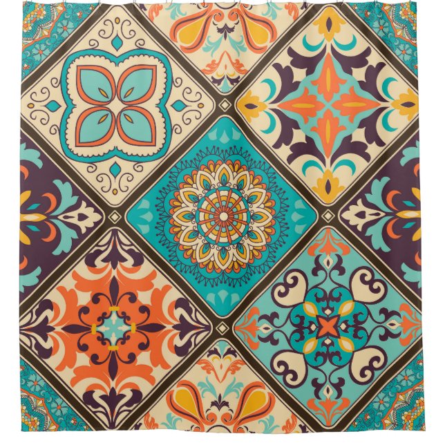 Colorful patchwork tile: Islamic motifs. Shower Curtain (Front)