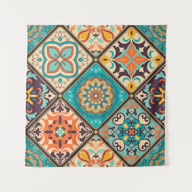 Colorful patchwork tile: Islamic motifs. Tapestry (Front)