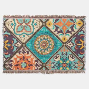 Colorful patchwork tile: Islamic motifs. Throw Blanket