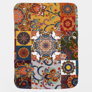Colorful Patchwork Tile: Majolica Pottery Style Baby Blanket