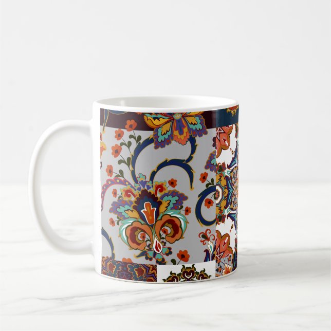 Colorful Patchwork Tile: Majolica Pottery Style Coffee Mug (Left)