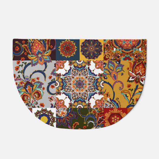 Colorful Patchwork Tile: Majolica Pottery Style Doormat (Front)