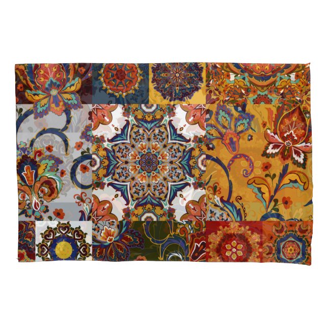 Colorful Patchwork Tile: Majolica Pottery Style Pillow Case (Front)