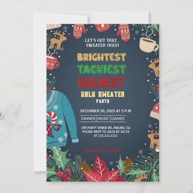 Colorful Patchwork Ugly Sweater Holiday Party Invitation (Front)