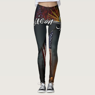 Colorful Patriotic American Spirit Flag City Night Leggings