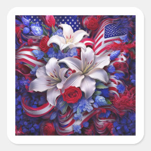 Colorful Patriotic Floral Design Graphic Square Sticker