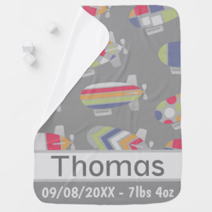 Colorful Pattern Airships on Grey Personalised Baby Blanket