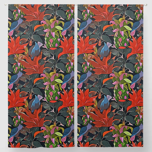 Colorful Pattern Beautiful Flowers and Foliage   Blackout Curtains (Pair)
