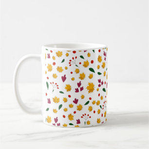 Colorful Pattern Flowers and Orange Leaves Coffee Mug