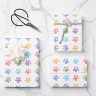 Colorful Pattern Of Animal Paw Prints Dog Paw Wrapping Paper Sheets