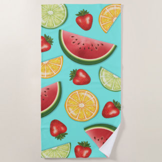 Colorful Pattern Of Citrus Melon Strawberry Fruits Beach Towel